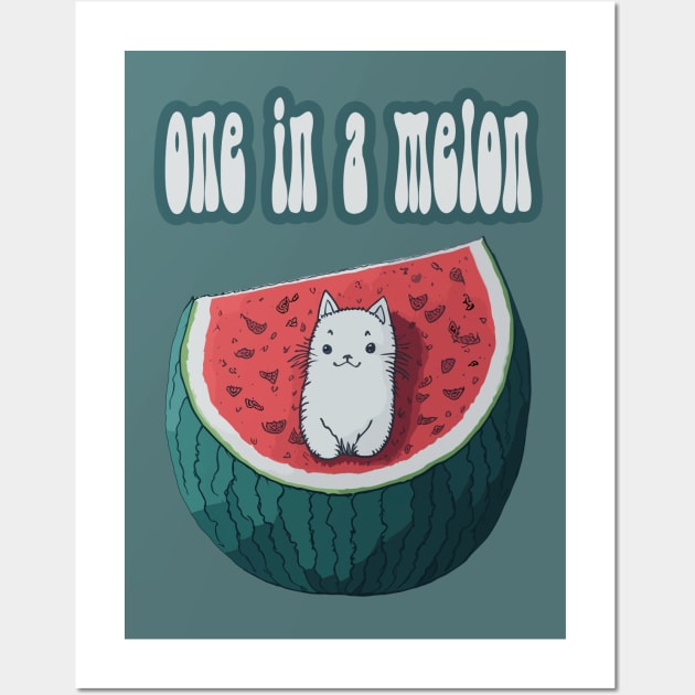 One in a Melon - Cute Cat Design Wall Art by Off the Page
